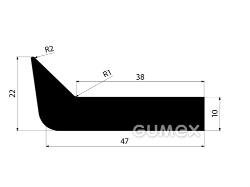 "L" Gummiprofil für Wasserbauten, 22x53mm, 65°ShA, SBR, -40°C/+70°C, schwarz, 
